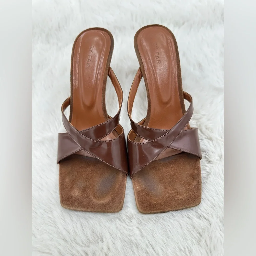 BY FAR Brigette Brown Strappy Heels size‎ 37 US 7 suede leather